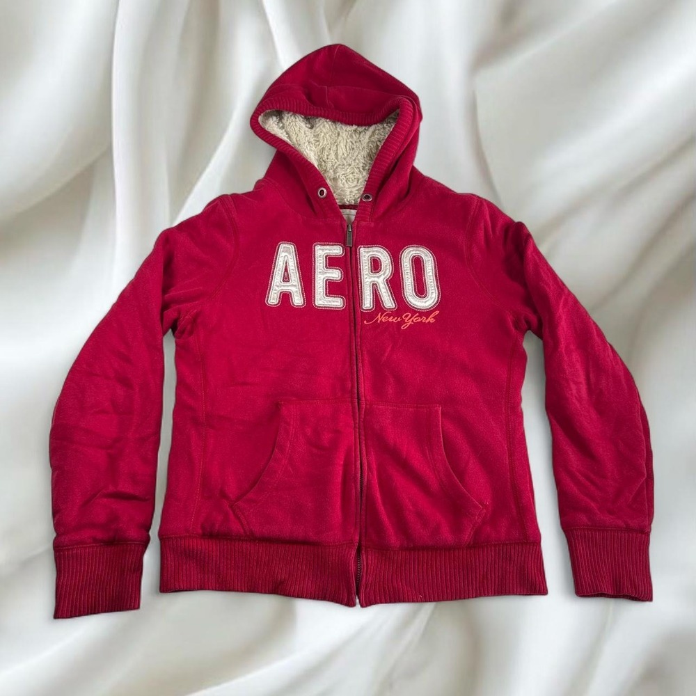 Aeropostale red graphic fur lined zip up jacket y2k vintage mcbling‎